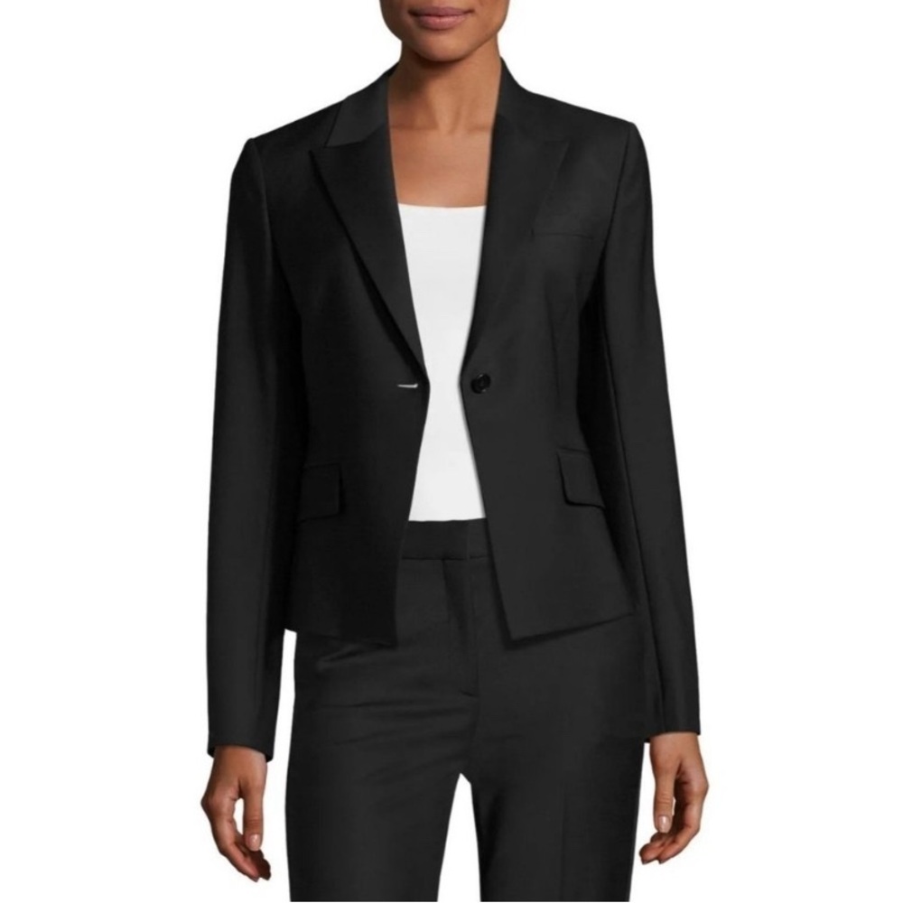 Theory Brince Cropped Traceable Wool Black Blazer‎ Jacket Sz 6 NWT